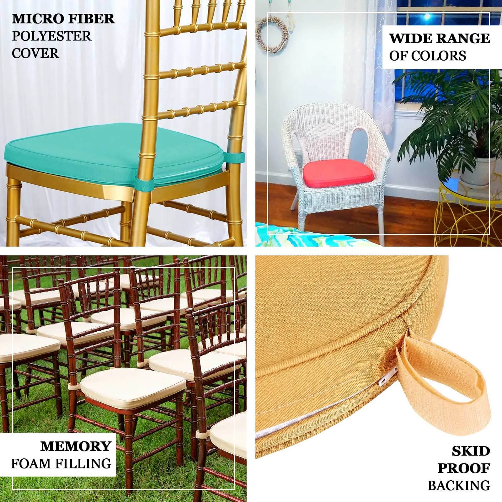 1.5" Thick Ivory Chiavari Chair Pad, Memory Foam Seat Cushion With Ties and Removable Cover