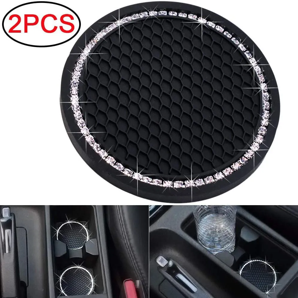 2-Pack: Anti-Slip Crystal Rhinestone Car Coaster