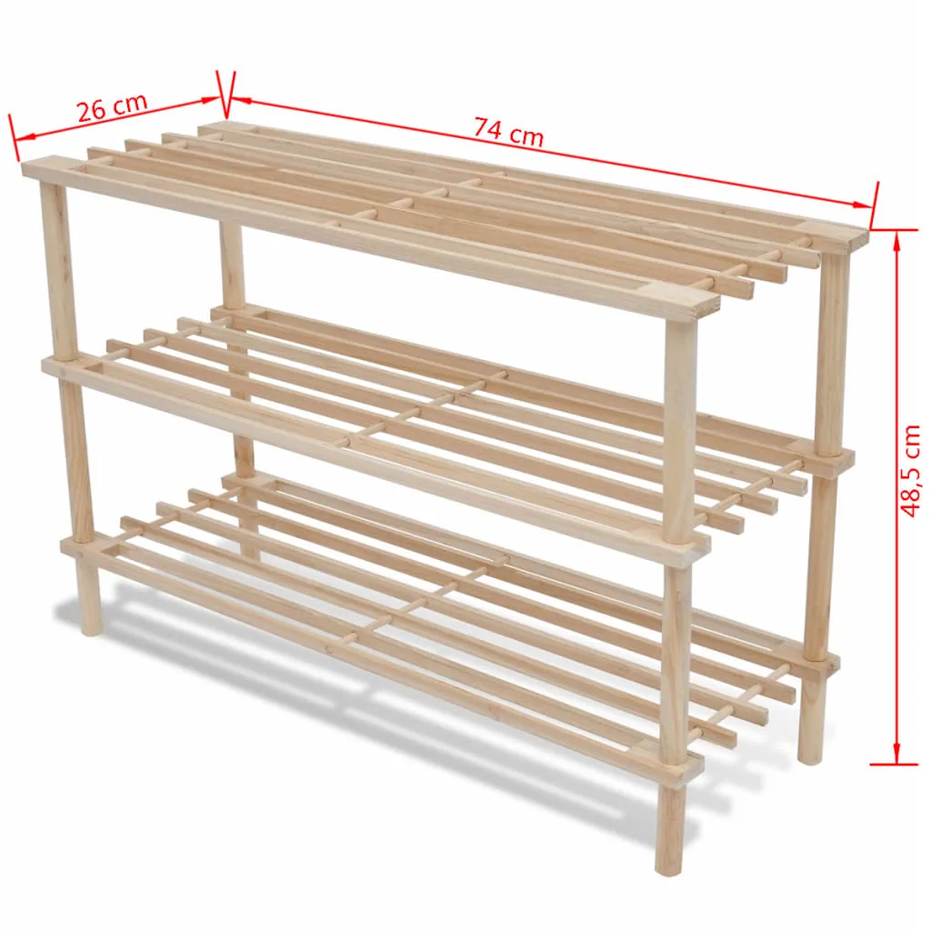 3-Tier Shoe Racks 2 pcs Solid Fir Wood