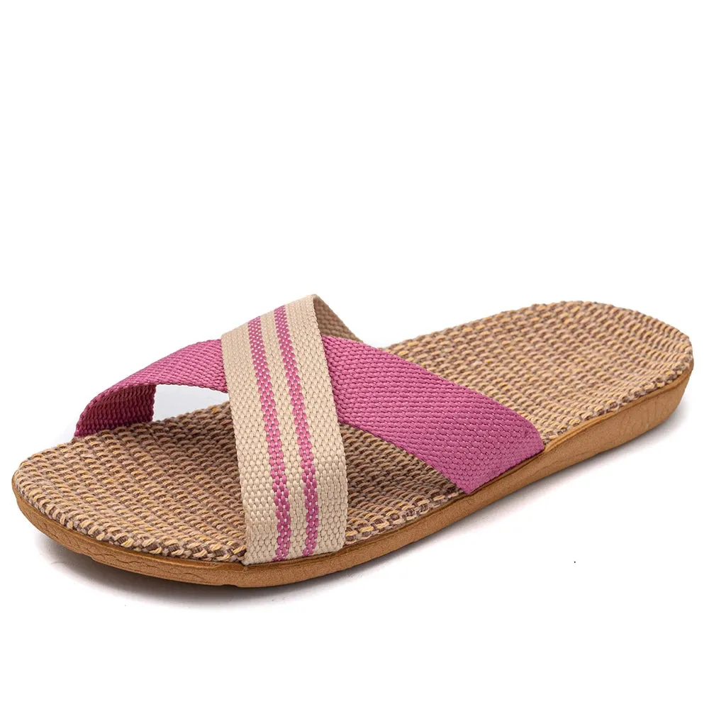 36-45 Plus Size Women'S Slippers Flat Sandals Linen Lightweight Casual Summer Slippers Women For Home Free Shipping