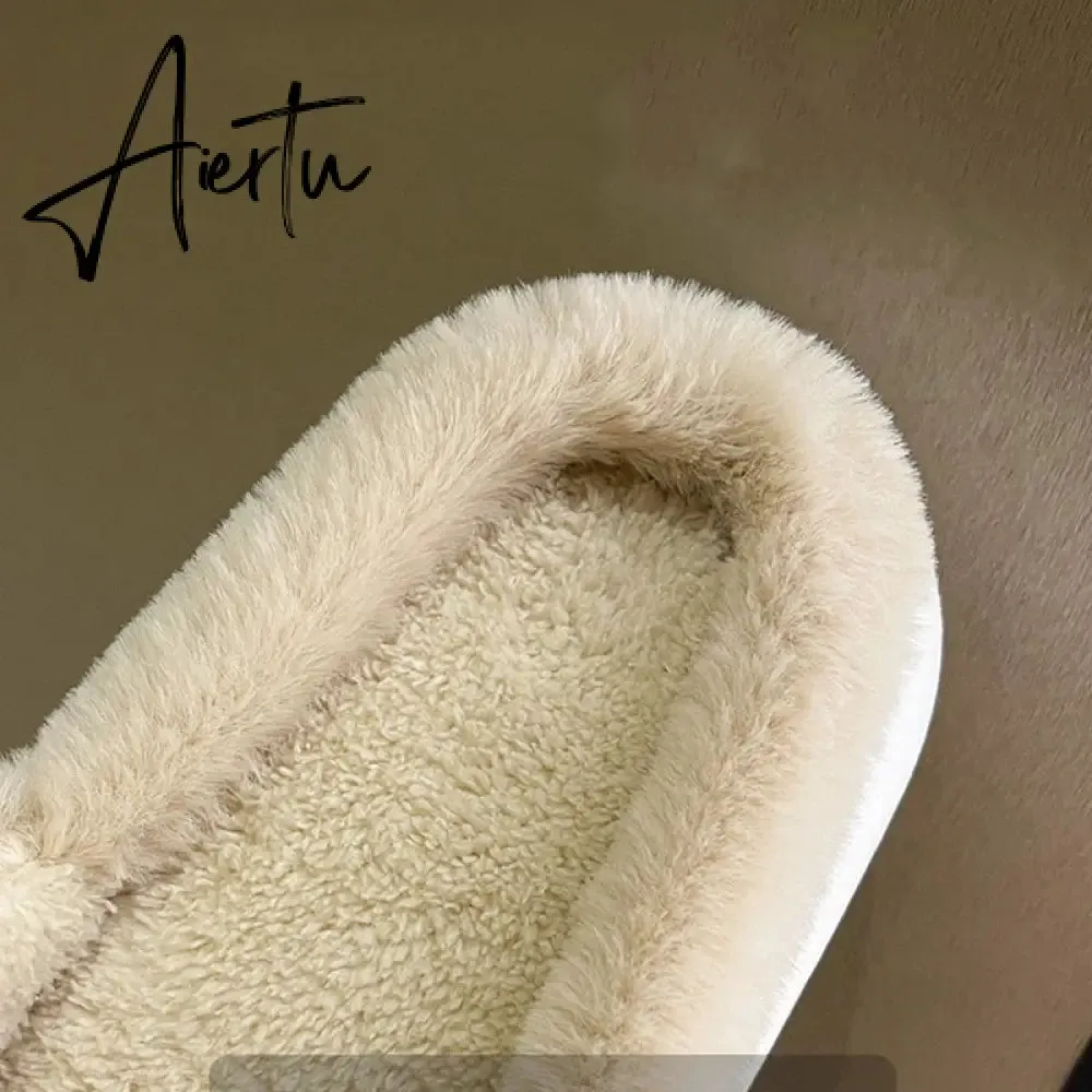 Aiertu Thick Fluffy Fur Slippers New Women Winter House Warm Furry Slippers Women Flip Flops Home Slides Flat Indoor Floor Shoes