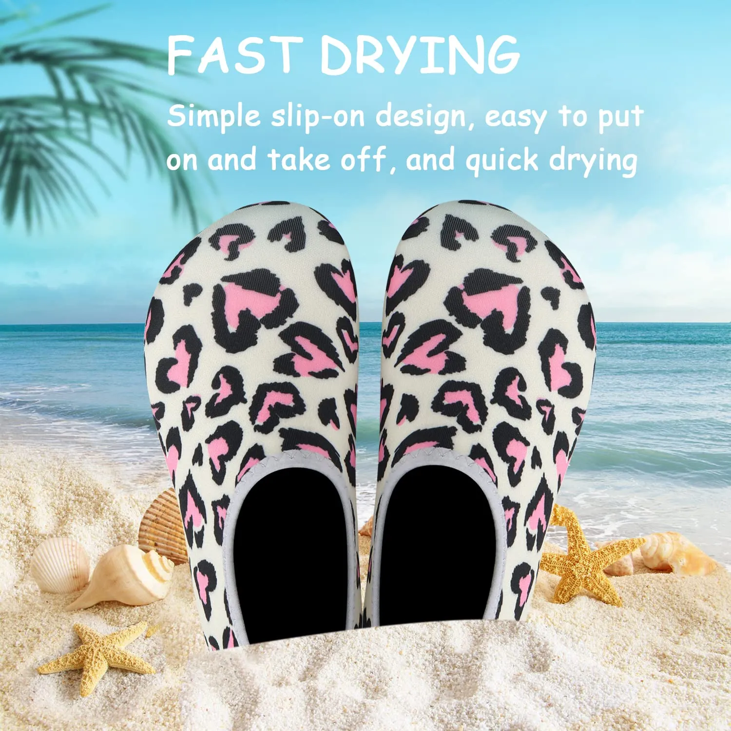 ANLUKE Kids Boys Girls Water Shoes Barefoot Aqua Socks Fast Dry Beach Swim Outdoor Sports Shoes for Toddler LeopardPrint 32/33