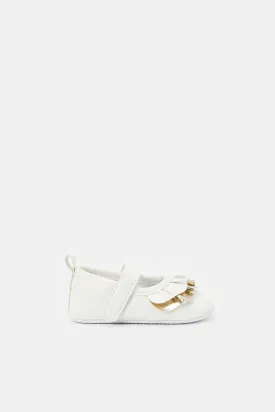 Baby White Embellished Pram Shoe