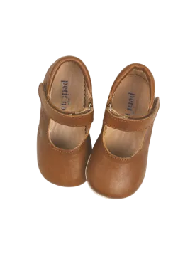 Ballerina Shoe with Velcro - Cognac