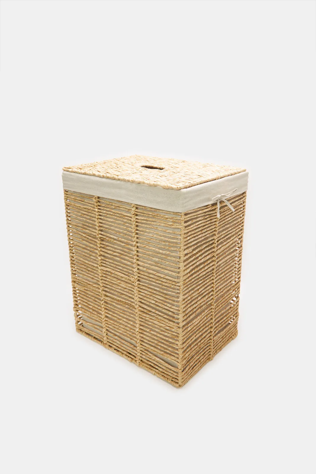 Beige Rectangle Laundry Hamper With Lid & Lining (Large)