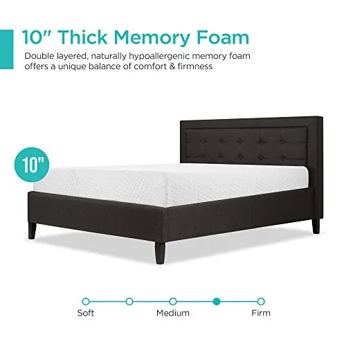 Best Choice Products 10in Queen Size Dual Layered Medium-Firm Memory Foam Mattress w/Open-Cell Cooling, CertiPUR-US Certified Foam, Removable Cover