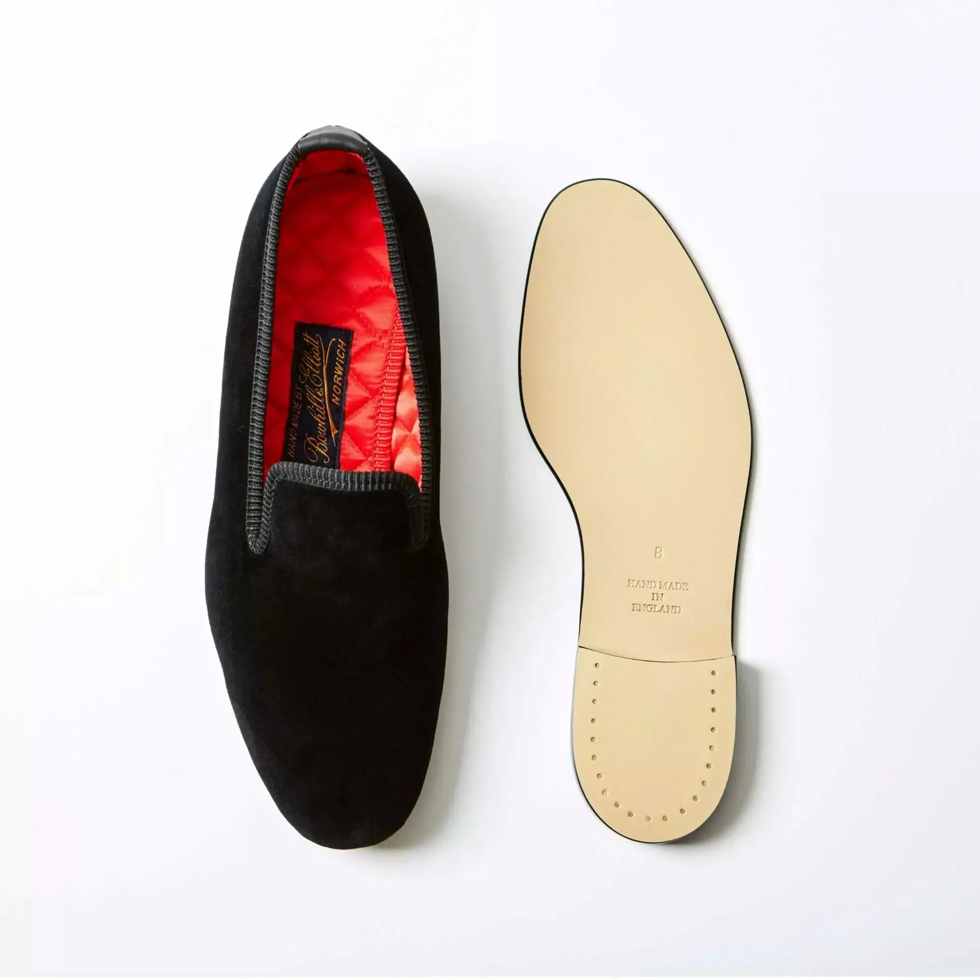 Bowhill & Elliot Black Velvet Albert Slippers