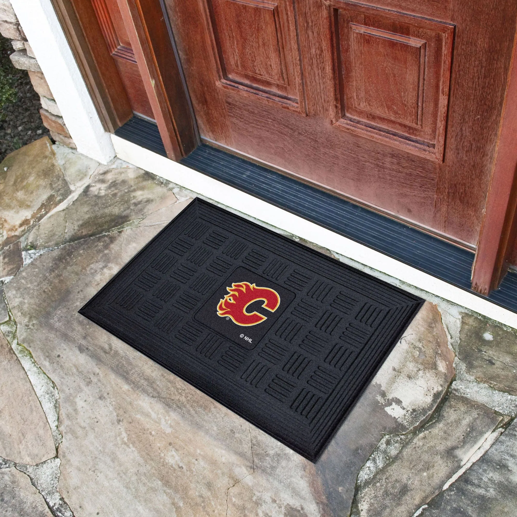 Calgary Flames Heavy Duty Vinyl Medallion Door Mat - 19.5in. x 31in.