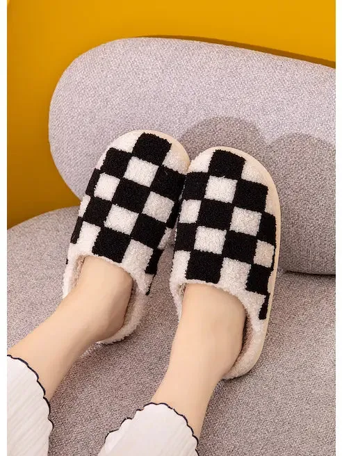 Checkered Faux Fur Slipper