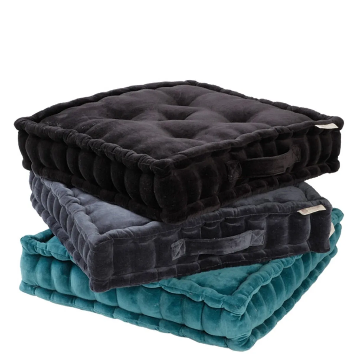 Colour Blocking Velvet Floor Cusion (Black)