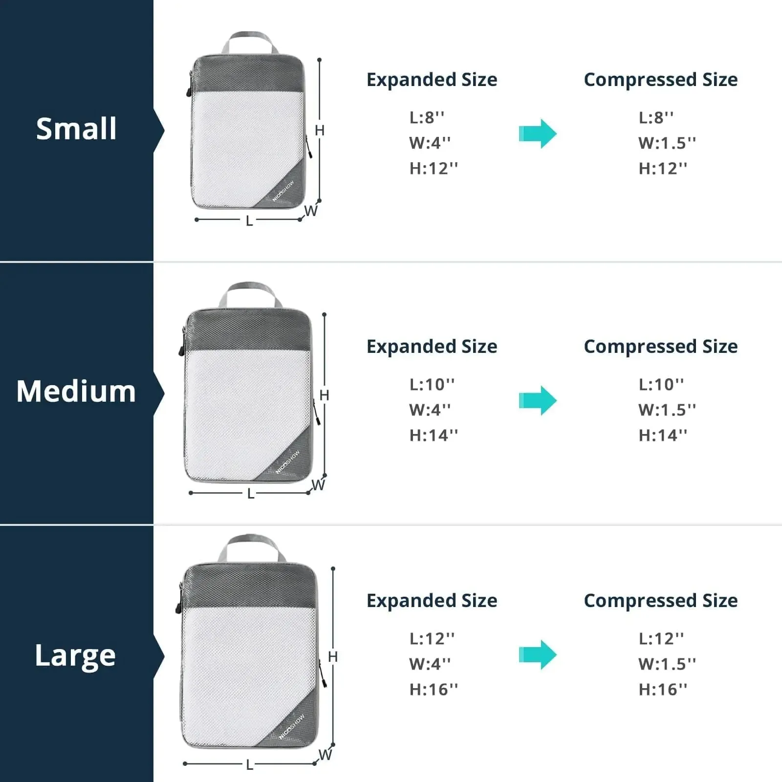 Compression Packing Cubes for Travel, Packing Cubes Compression Travel Essentials, Compressible Packing Cubes Travel Organizers for Carry-on Luggage Suitcase Grey 3pcs