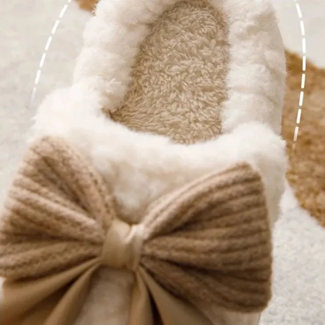 Cute Bow Velvet Cotton Slippers for Women