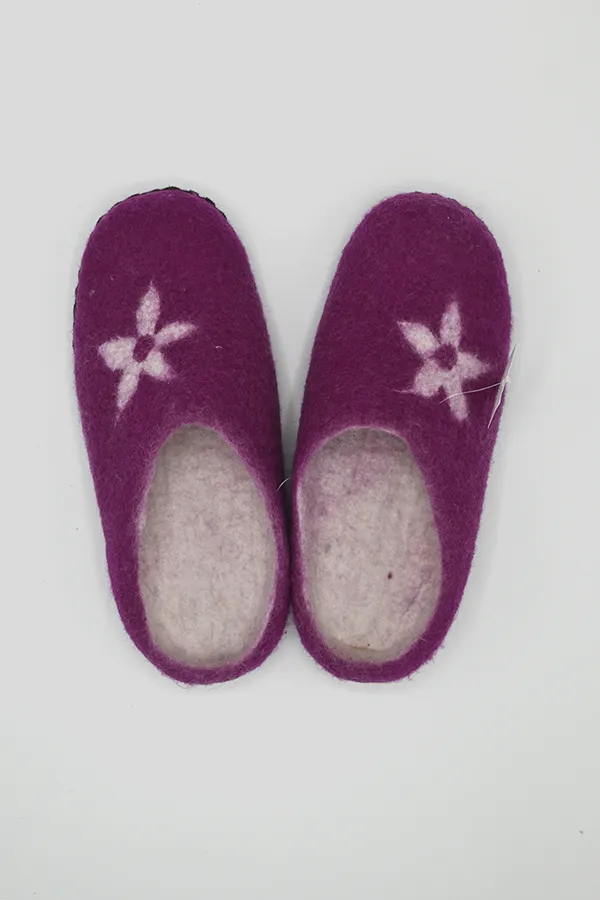 Flower Design Felt Wool Open Back Slipper