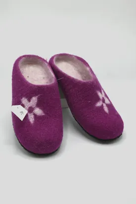 Flower Design Felt Wool Open Back Slipper