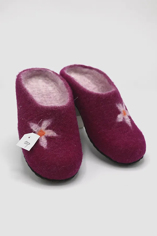 Flower Design Felt Wool Open Back Slipper