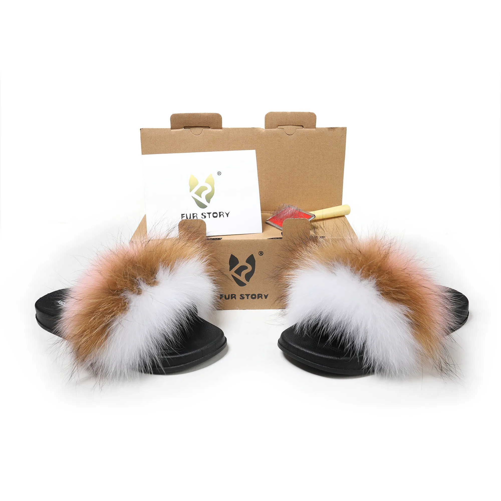 Fluffy Slides Furry Slipper Sandals (Flat-Multicolour)