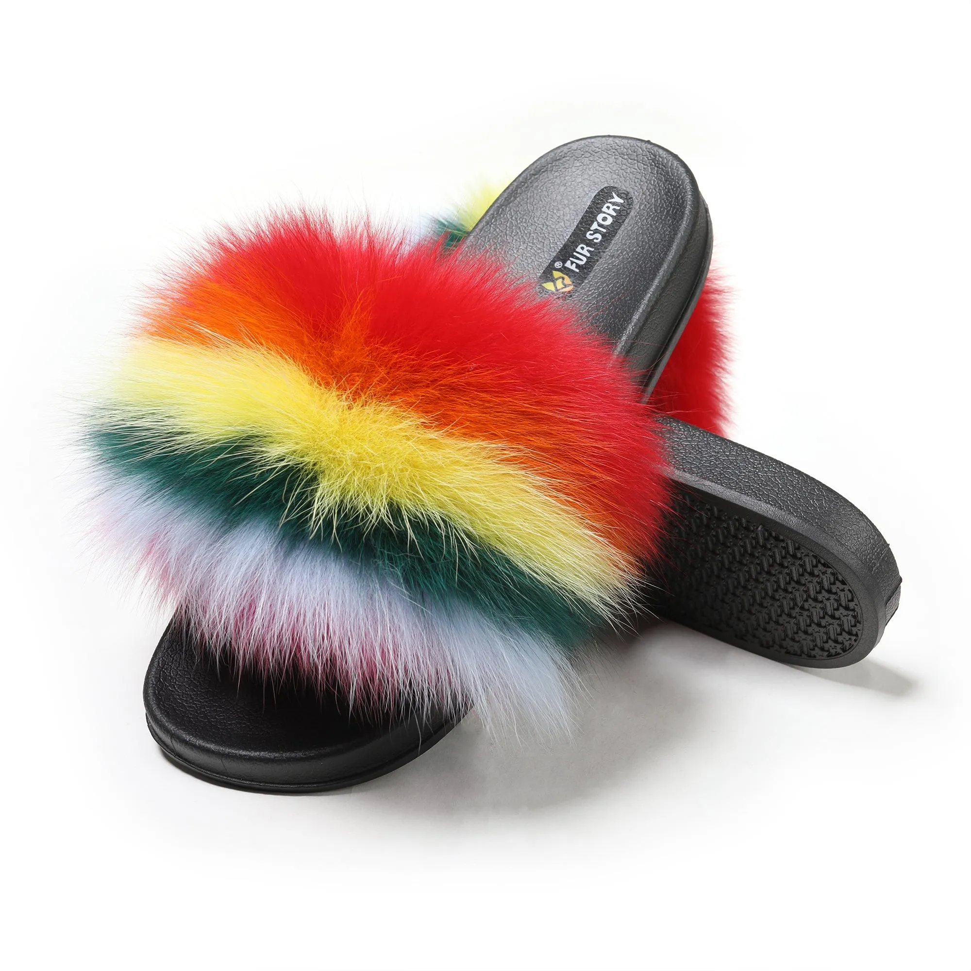 Fluffy Slides Furry Slipper Sandals (Flat-Multicolour)