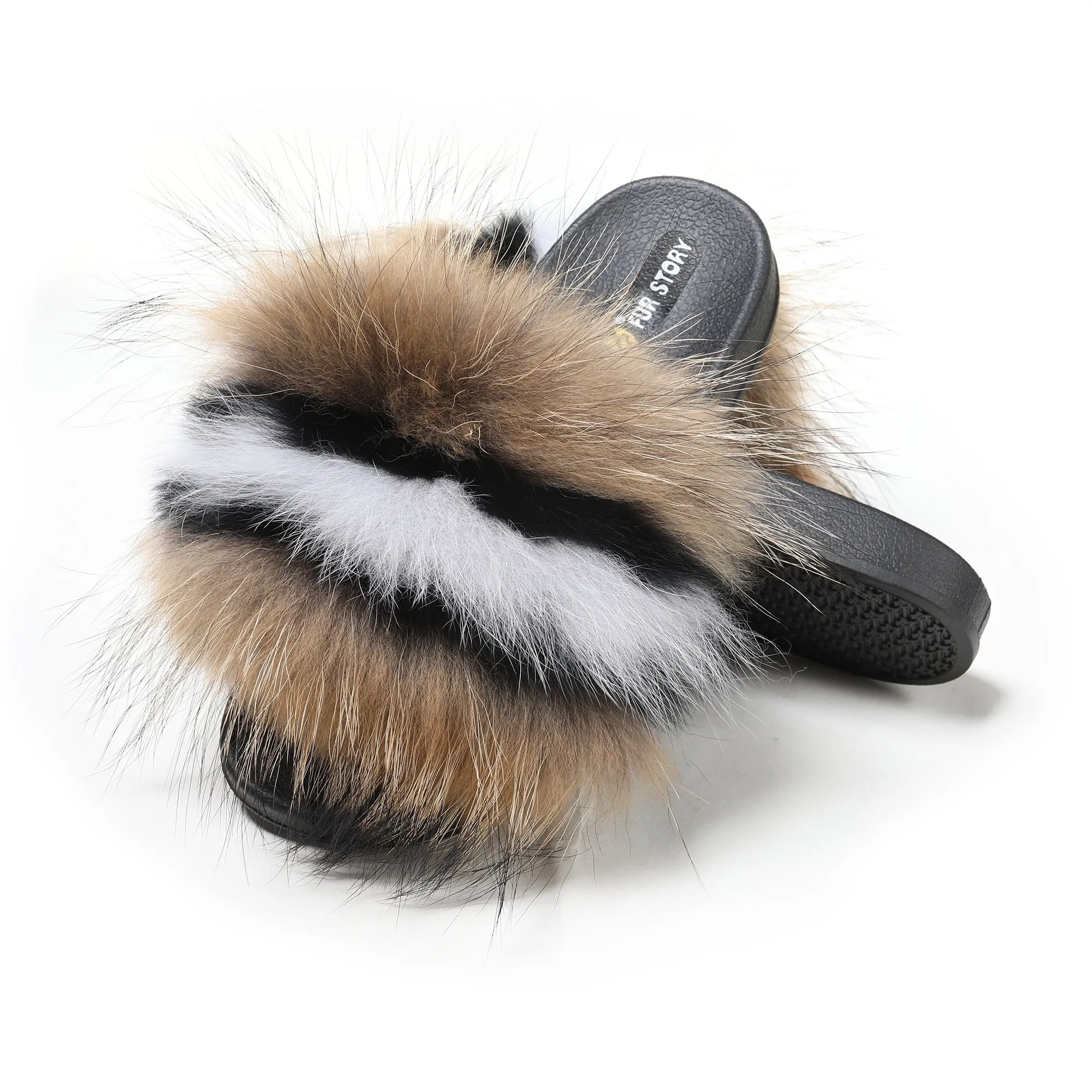 Fluffy Slides Furry Slipper Sandals (Flat-Multicolour)