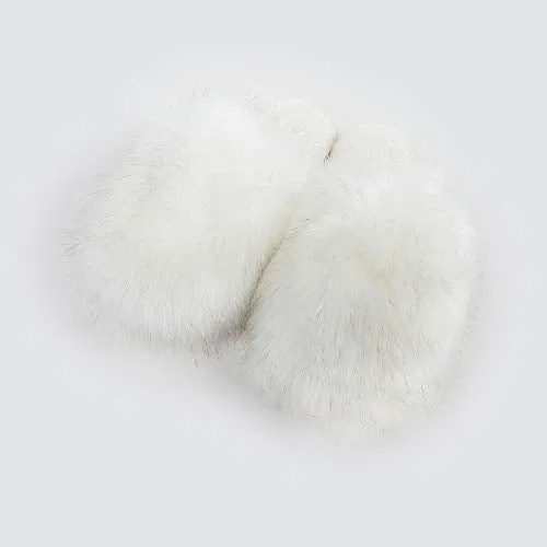 Fur Story Women's Faux Fur Slippers Memory Foam Cozy House Slipper Shoes Soft Flat Slide Sandals Indoor Outdoor（White Closed Toe-M）