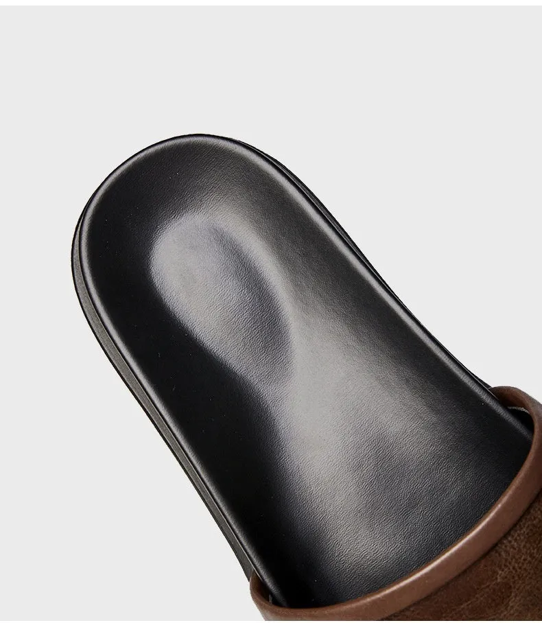 Genuine Leather Men's Summer Slippers | Outdoor Non-Slip Casual Footwear