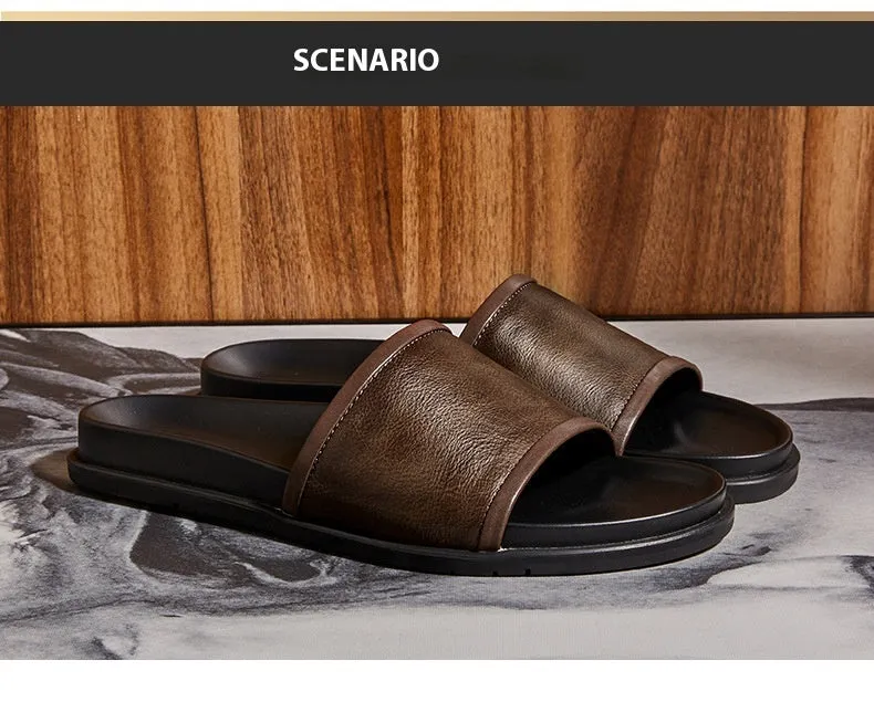 Genuine Leather Men's Summer Slippers | Outdoor Non-Slip Casual Footwear