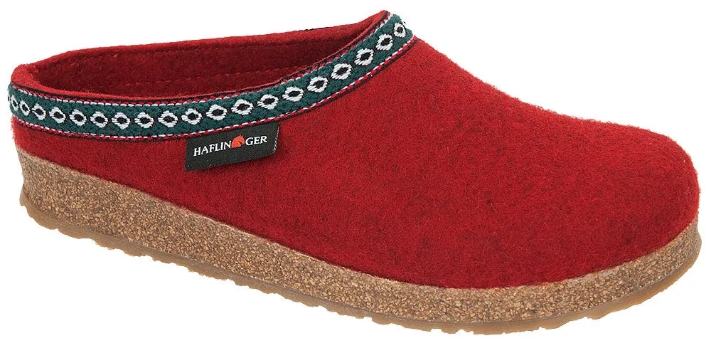 Haflinger Grizzly Hard Sole Wool Slipper in Grey & Bordo