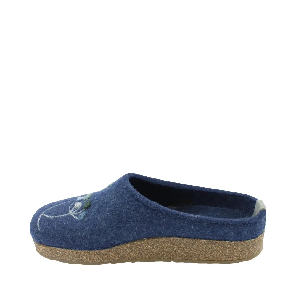 Haflinger Women's Amaya Flowers Wool Clog in Jeans Blue