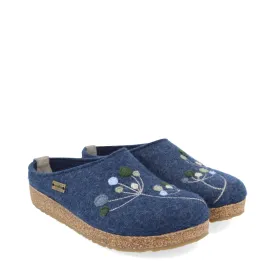 Haflinger Women's Amaya Flowers Wool Clog in Jeans Blue