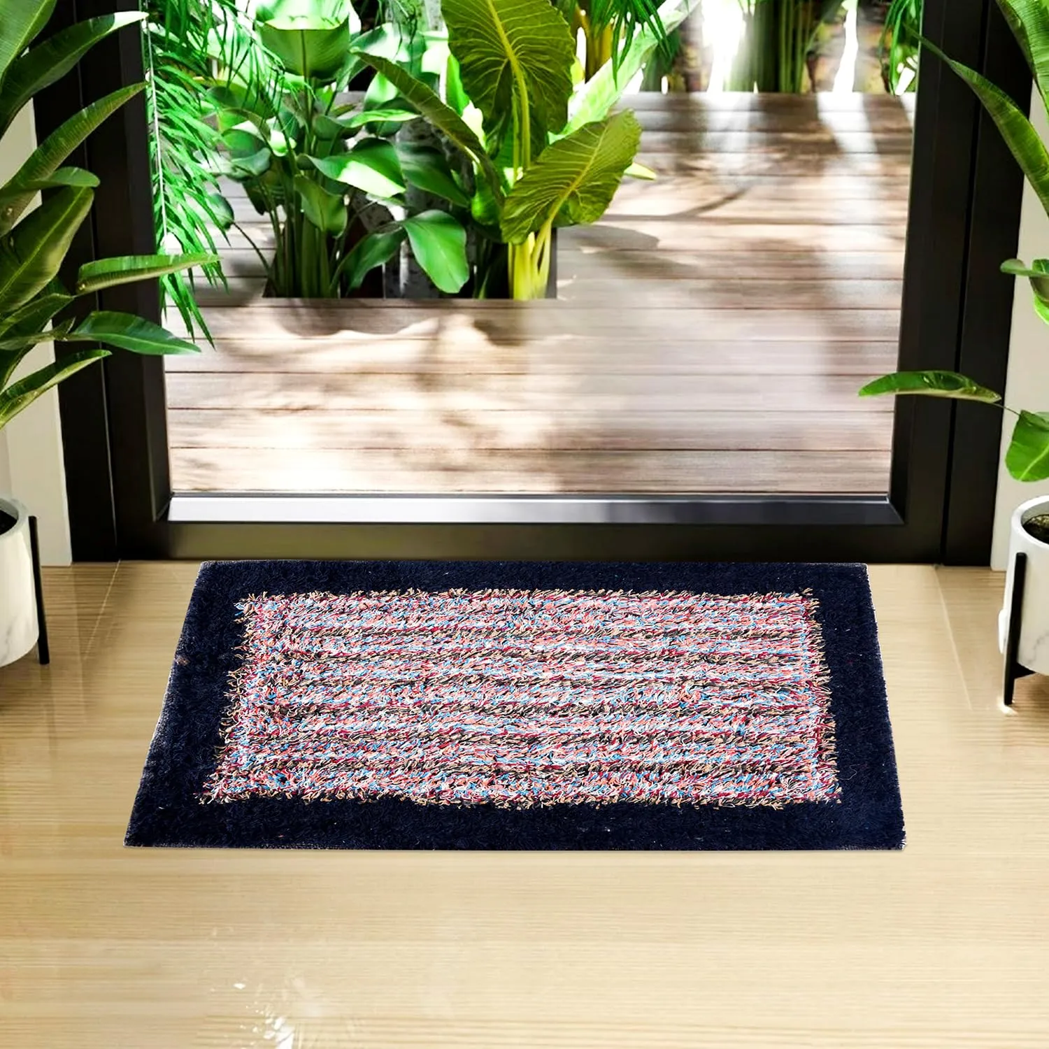 Heart Home Door Mat | Dust Trapper Mat | Door Entrance Mat | Anti-Skid Door Mat | Floor Mat for Home Entrance | Cotton Border Door Mat | Entryway Door Mat | Pack of 2 | Dark Blue