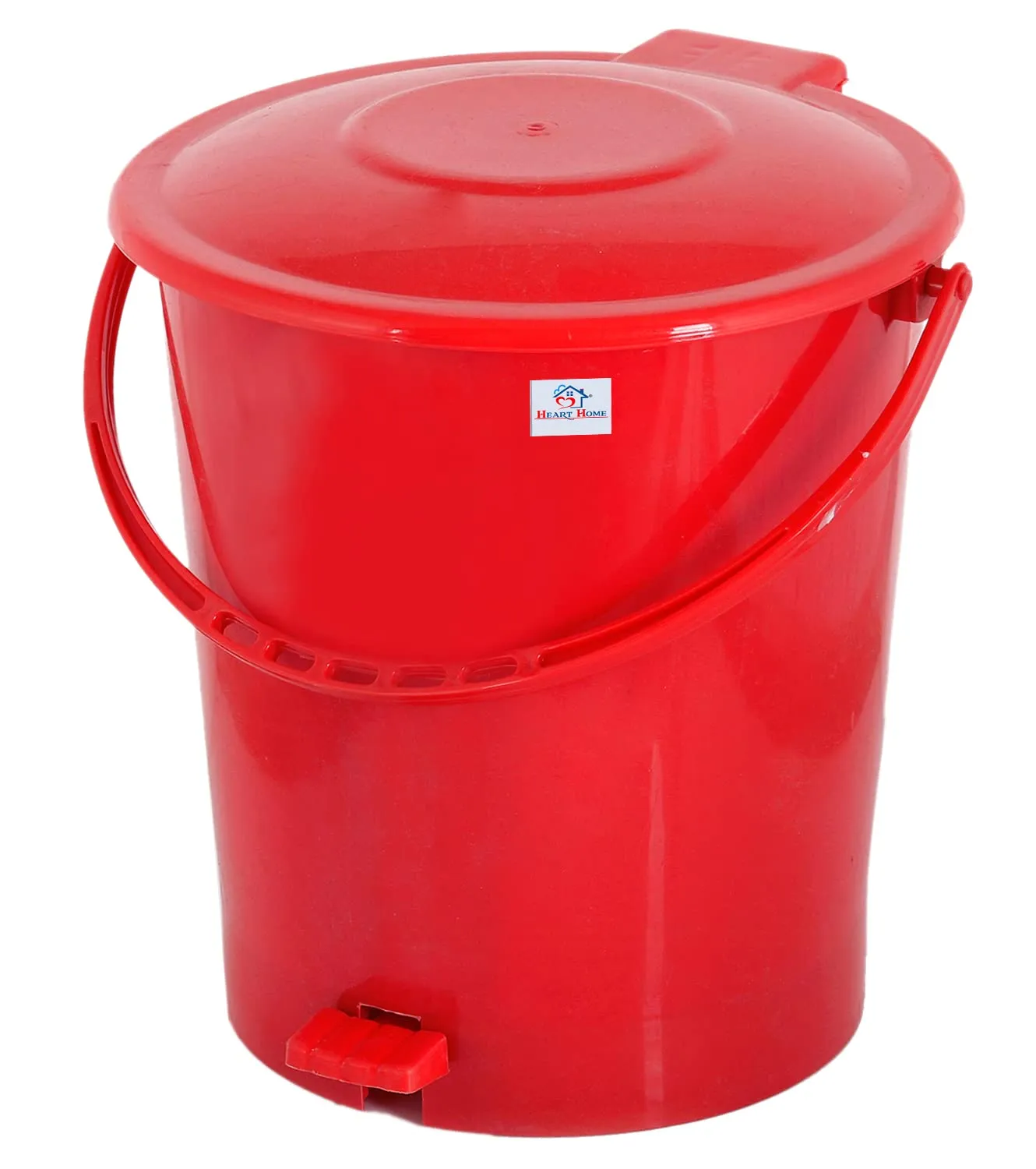 Heart Home Plastic Pedal Dustbin/Wastebin With Handle, 10 Liter (Red)-47HH0923