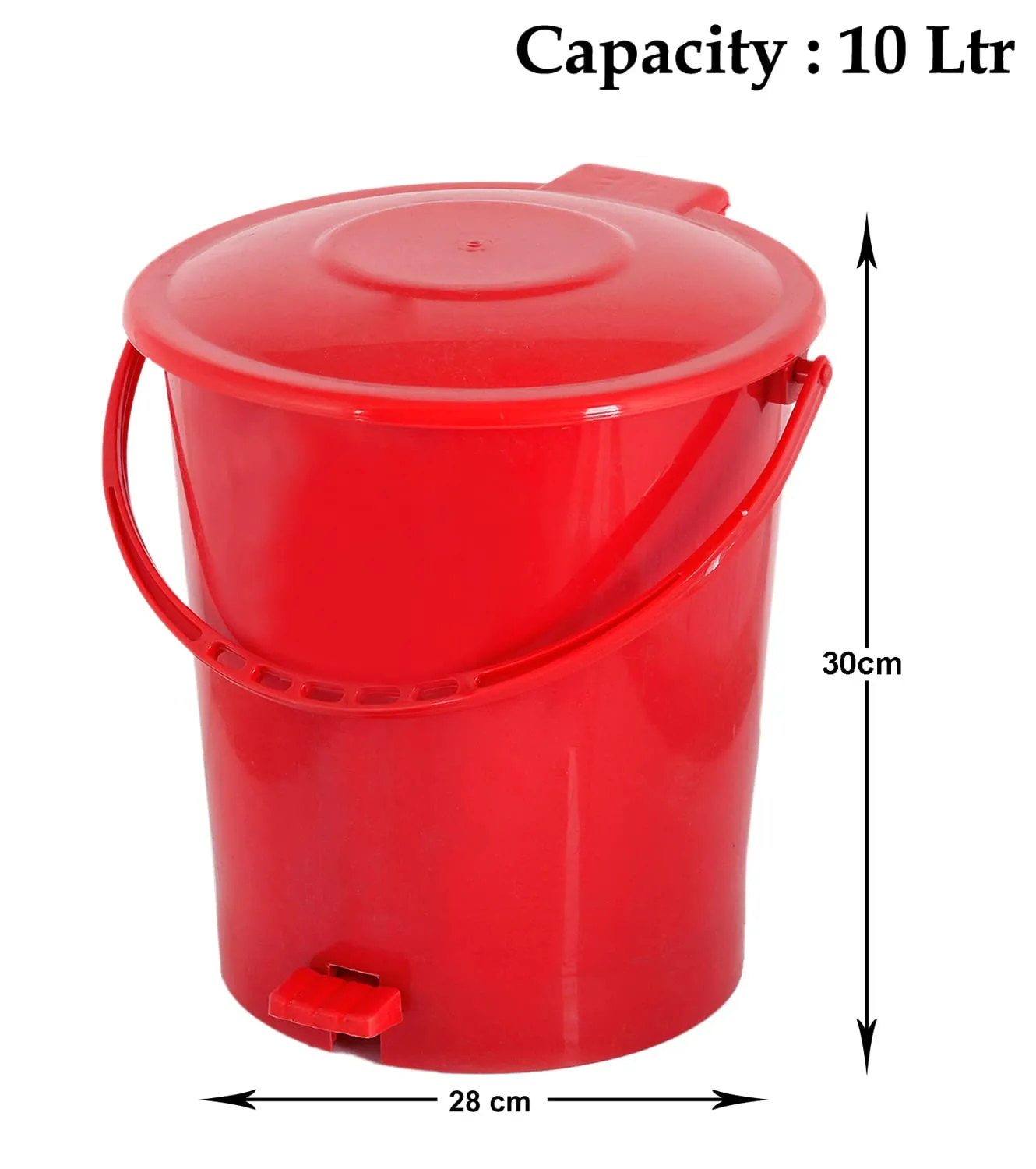 Heart Home Plastic Pedal Dustbin/Wastebin With Handle, 10 Liter (Red)-47HH0923