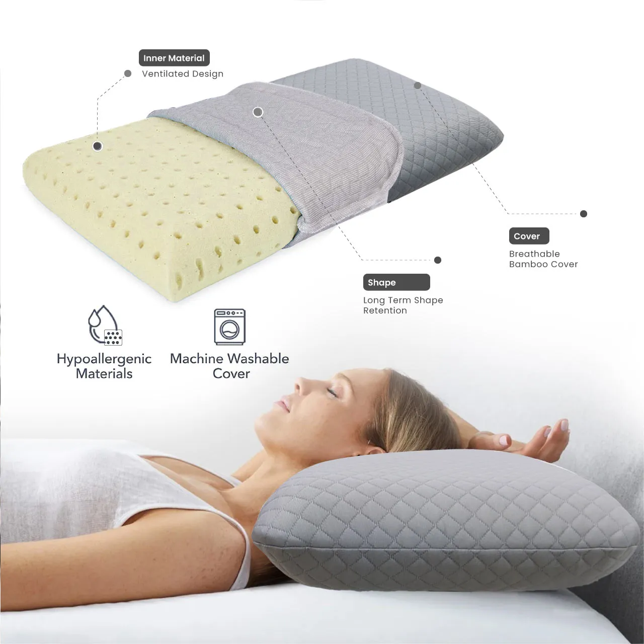 High Quality Classic King Memory Foam Pillow  40x70x12CM - Gray