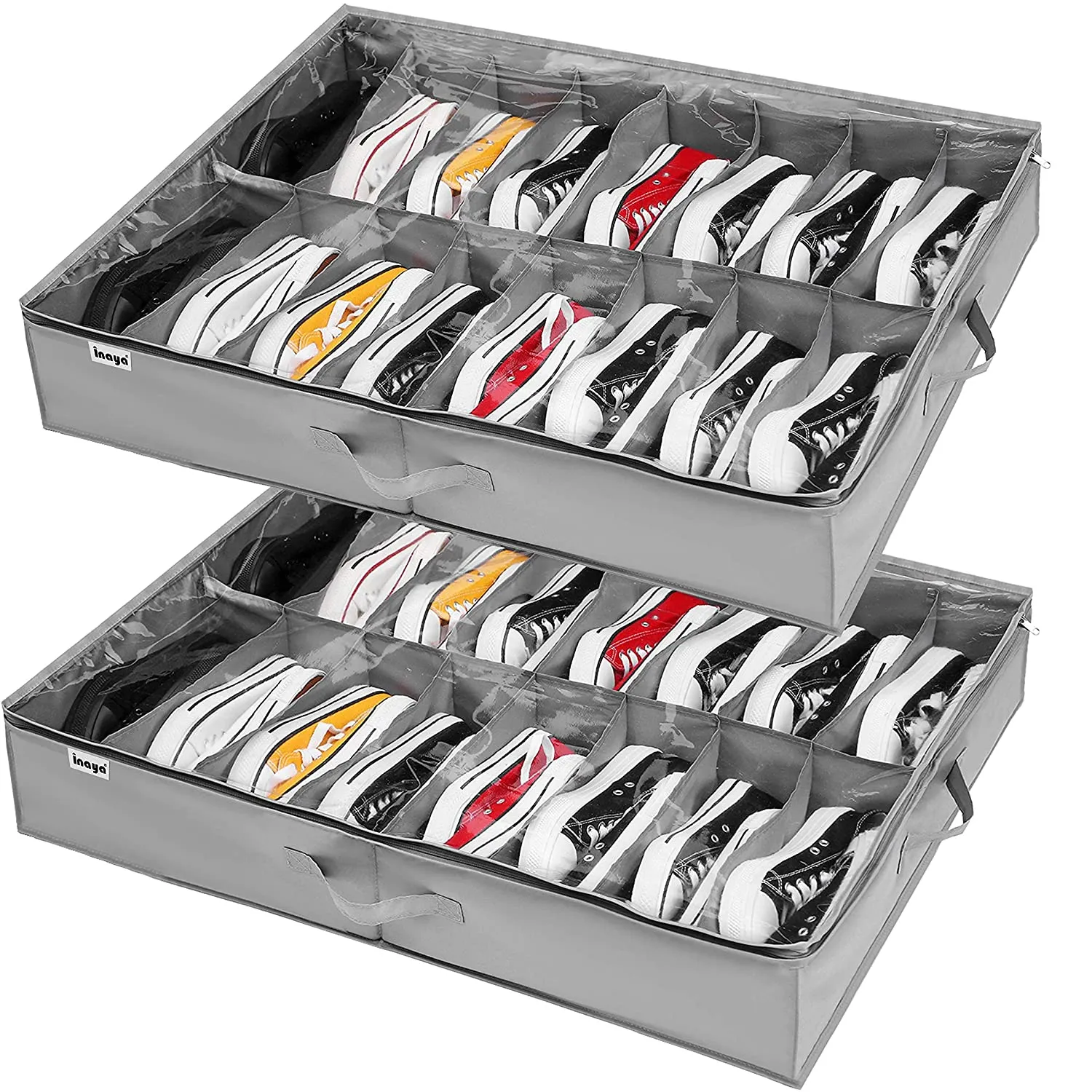 INAYA Set of 2 Under Bed Shoe Storage Organizers Fits 32 Pairs