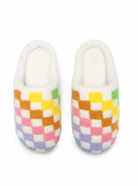 Indoor / Outdoor Slippers - Rainbow Checkered - White: M/L