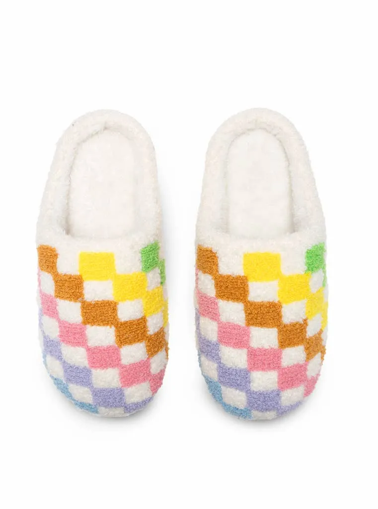 Indoor / Outdoor Slippers - Rainbow Checkered - White: M/L