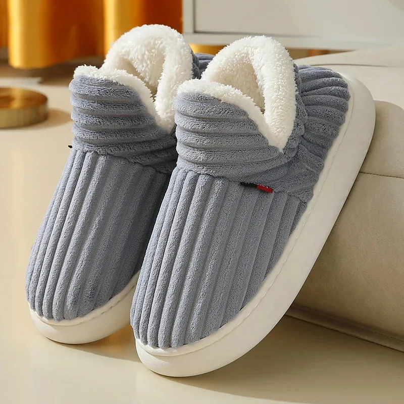 Kidmi Winter Fur Shoes For Women Fashion Outdoor Waterproof House Shoes For Men With Padded Shoes Indoor Fluffy Cotton Slippers