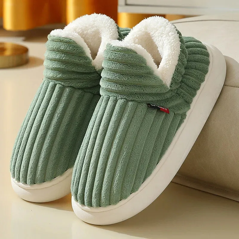 Kidmi Winter Fur Shoes For Women Fashion Outdoor Waterproof House Shoes For Men With Padded Shoes Indoor Fluffy Cotton Slippers