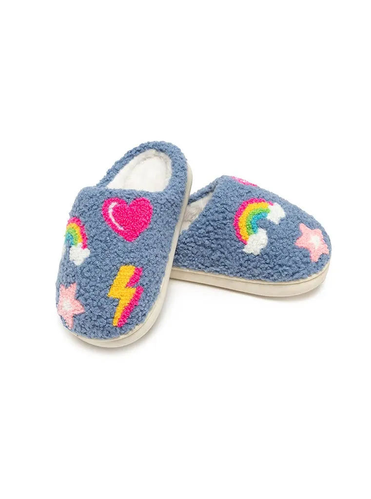 Kids Iconic Symbols Slippers - Blue: LITTLE KIDS 9-12