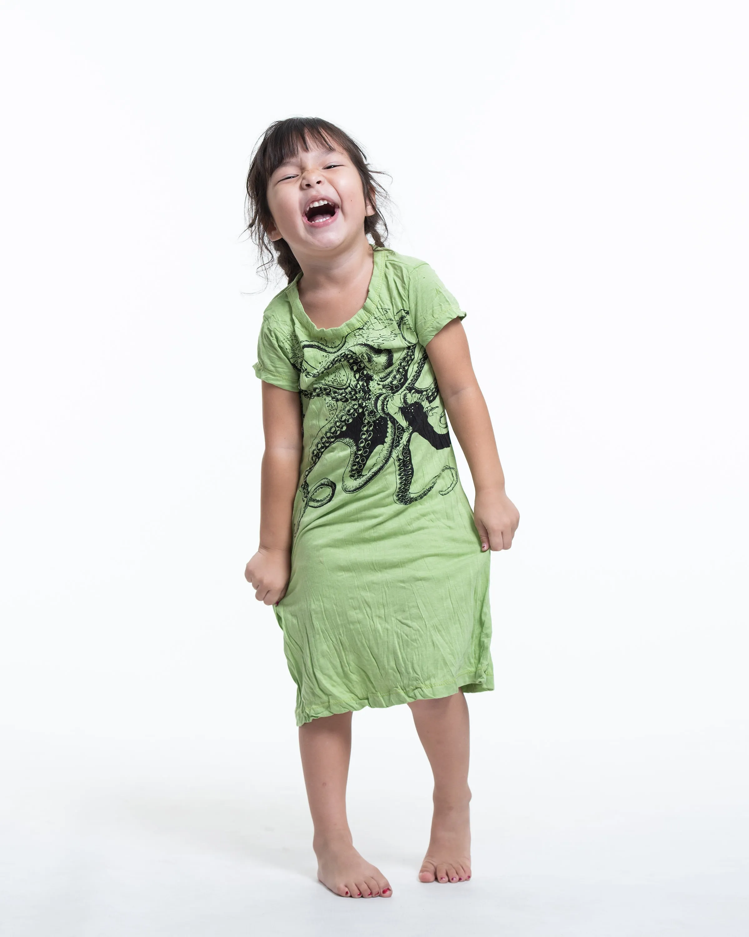 Kids Octopus Dress in Lime