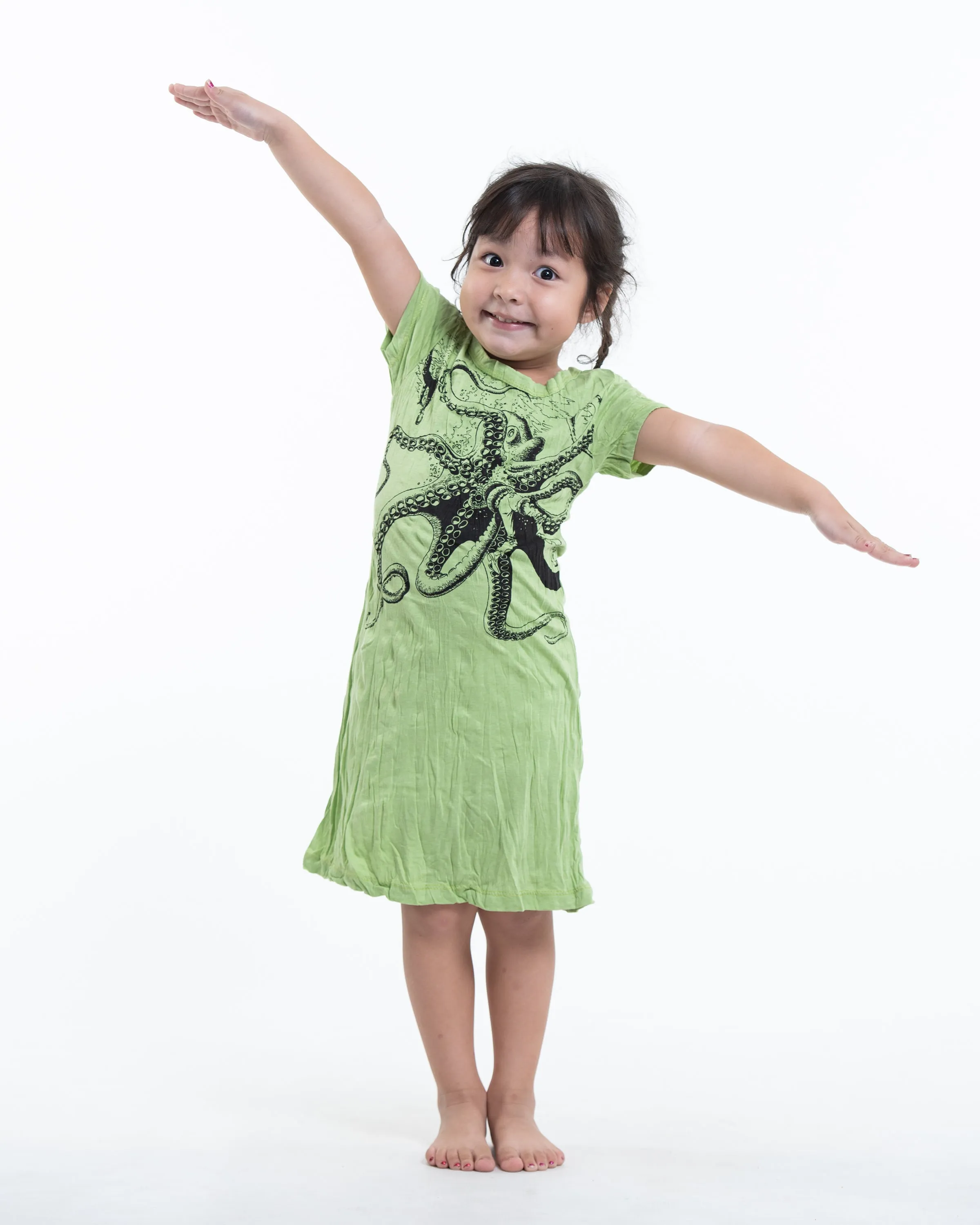 Kids Octopus Dress in Lime