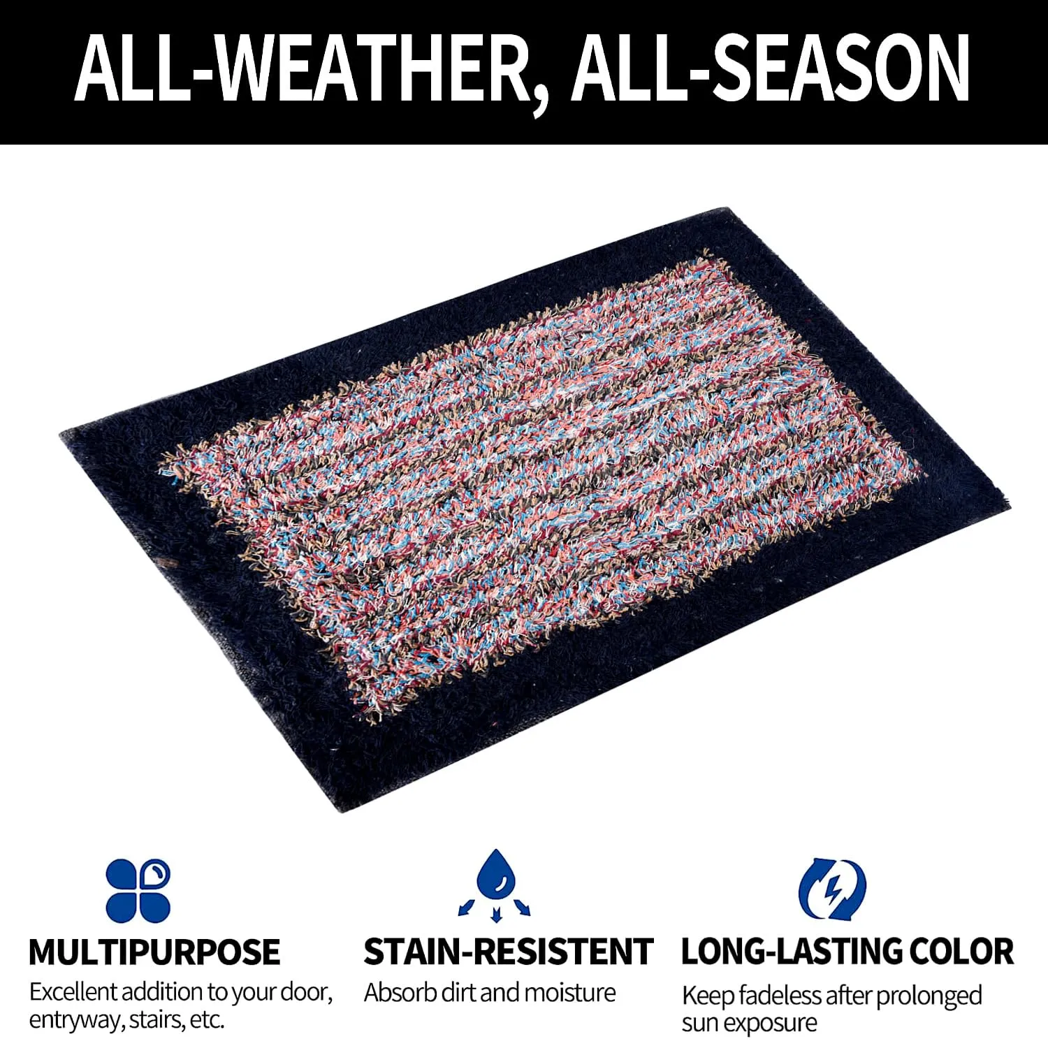 Kuber Industries Door Mat | Dust Trapper Mat | Door Entrance Mat | Anti-Skid Door Mat | Floor Mat for Home Entrance | Cotton Border Door Mat | Entryway Door Mat | Pack of 3 | Dark Blue