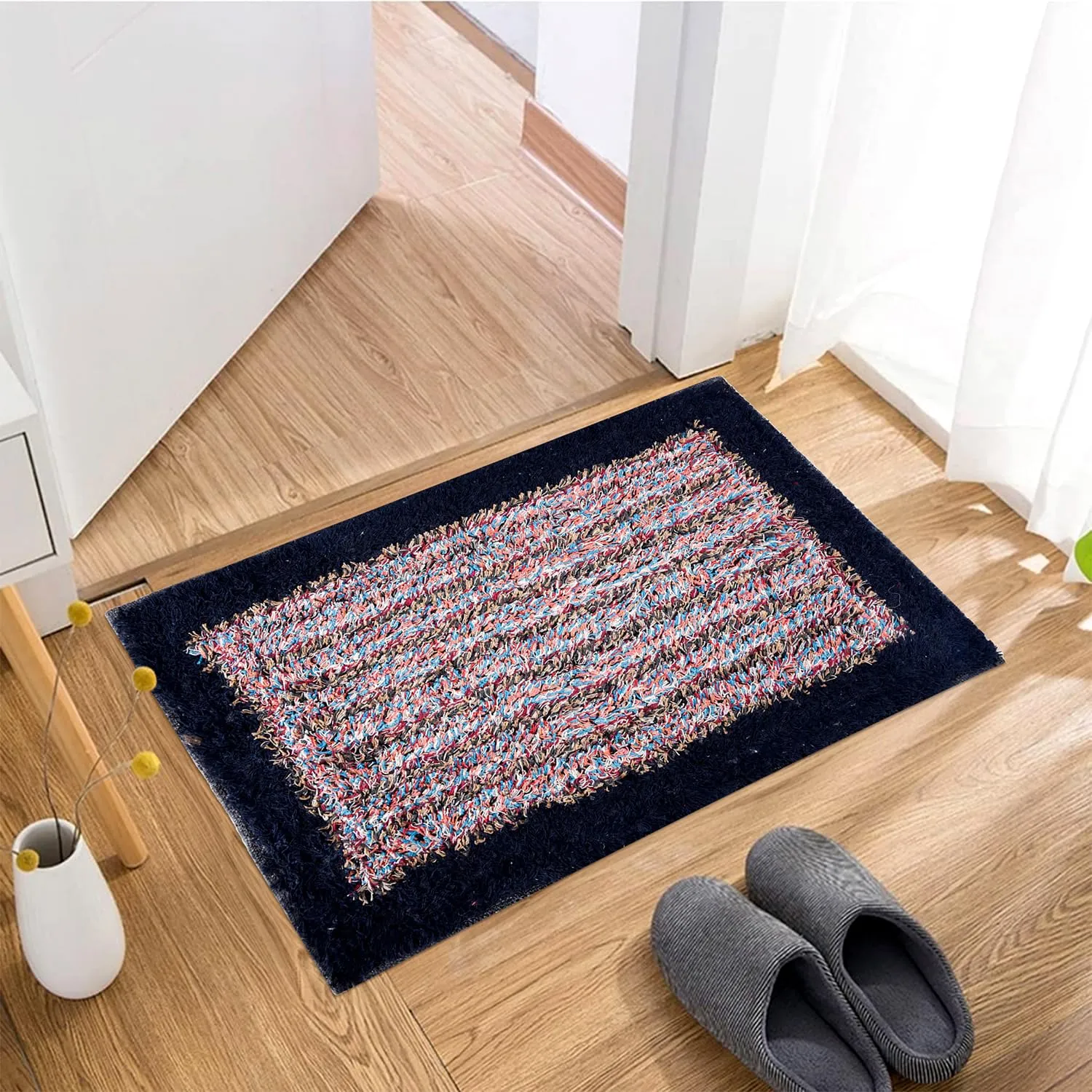 Kuber Industries Door Mat | Dust Trapper Mat | Door Entrance Mat | Anti-Skid Door Mat | Floor Mat for Home Entrance | Cotton Border Door Mat | Entryway Door Mat | Pack of 3 | Dark Blue