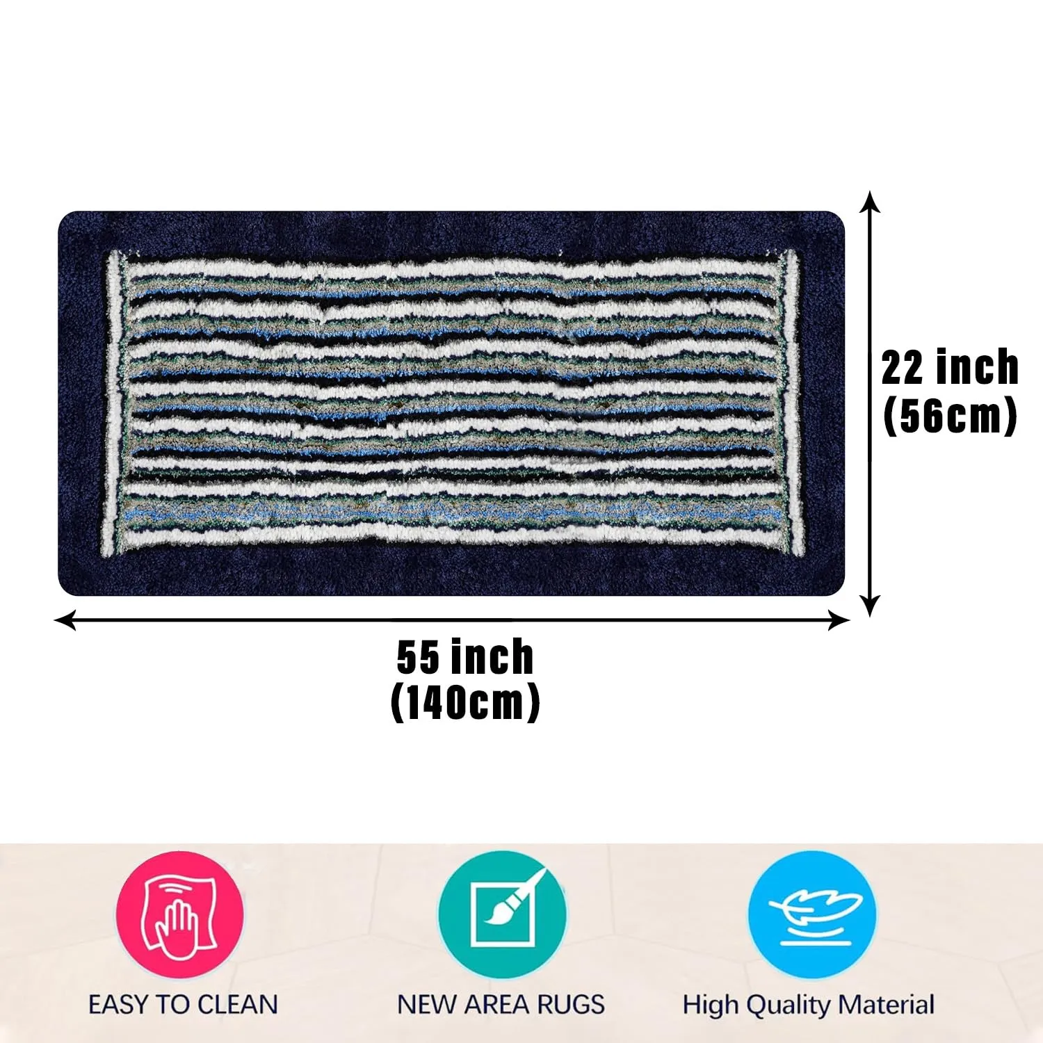 Kuber Industries Runner | Bedside Runner for Bedroom | Micro Border Home Decor Runner & Door Mat Combo | Anti-Skid Runner & Door Mat | Runner & Door Mat Set | Set of 2 | Blue