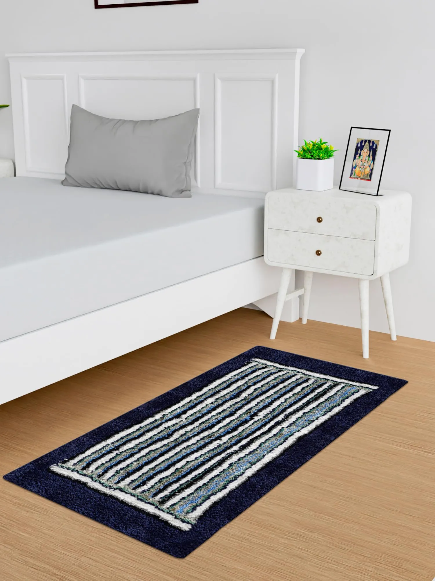 Kuber Industries Runner | Bedside Runner for Bedroom | Micro Border Home Decor Runner & Door Mat Combo | Anti-Skid Runner & Door Mat | Runner & Door Mat Set | Set of 2 | Blue