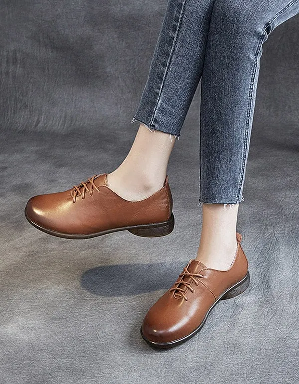 Lace Up Retro Leather Comfortable Flat Shoes