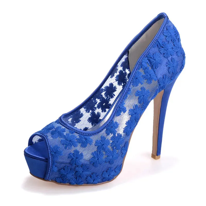 Luscious Lace Peep Toe Slip-on Breathable Super High Heel Platform Shoes