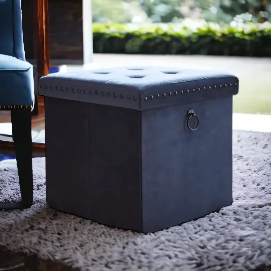 Luxury Navy Blue Velvet Storage Box With Lid