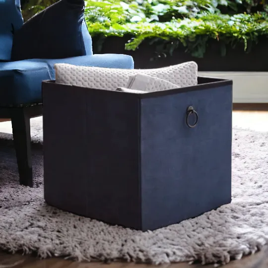 Luxury Navy Blue Velvet Storage Box With Lid