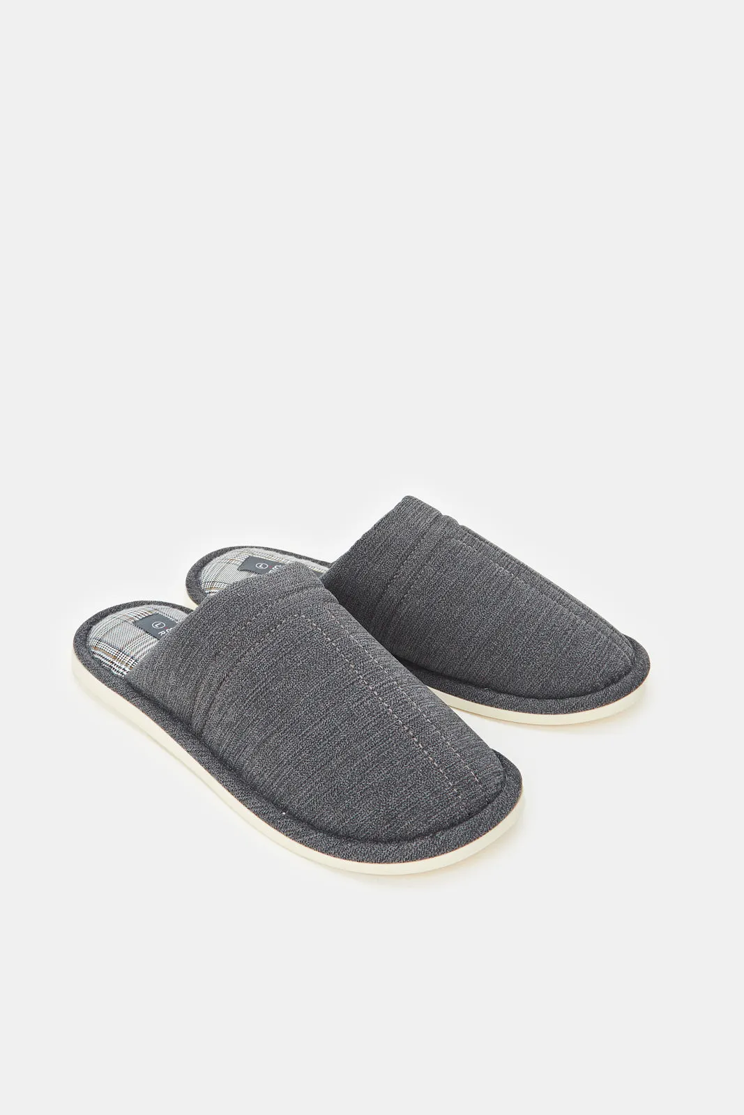 Men Plain Charcoal Slippers