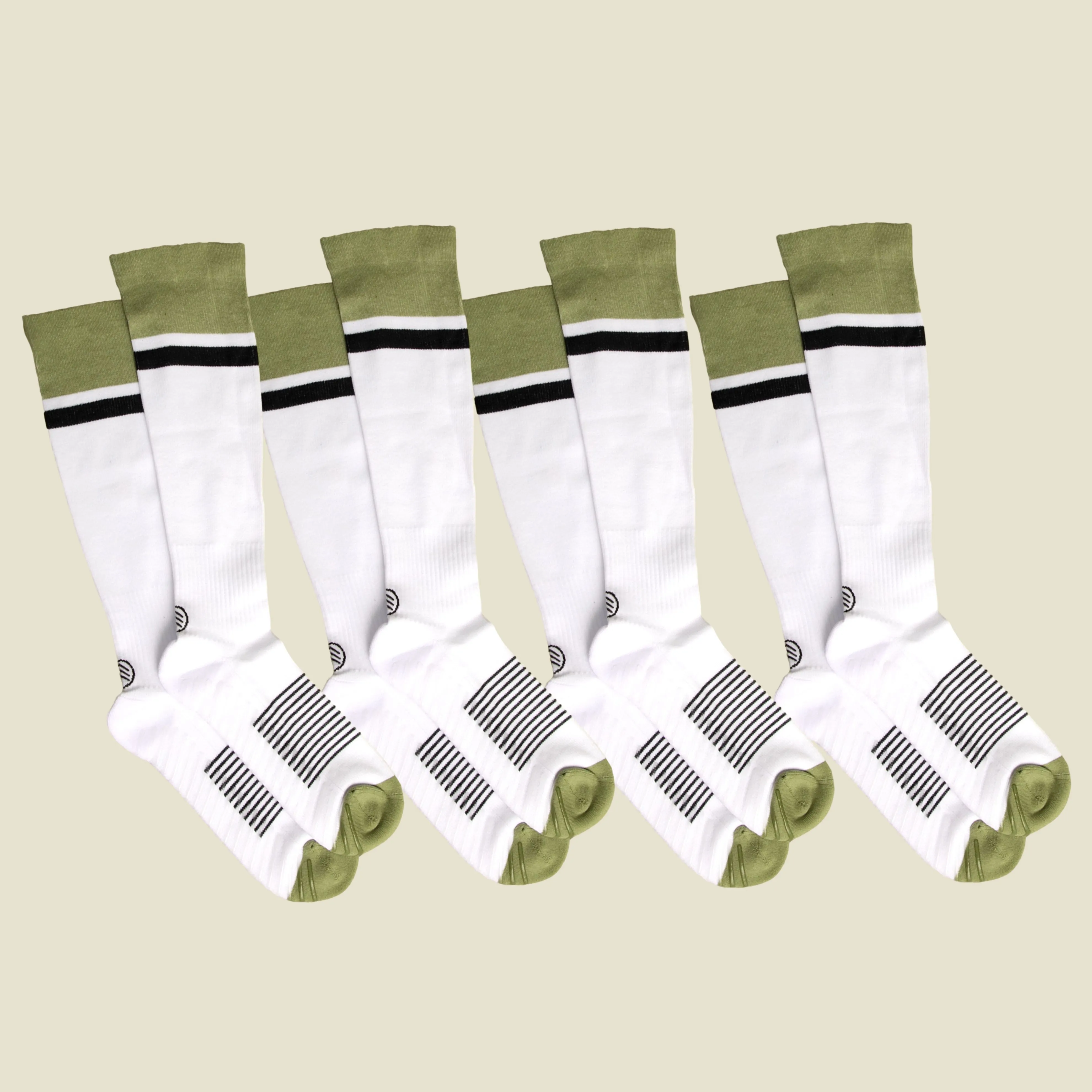 Men's White/Black/Green Compression Socks with Grips - 4 Pairs